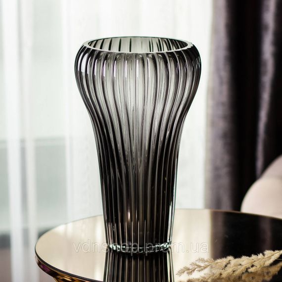Стеклянная ваза для цветов, декоративная фигурная, серая, 27,5 см HP-1719 | Зображення 2