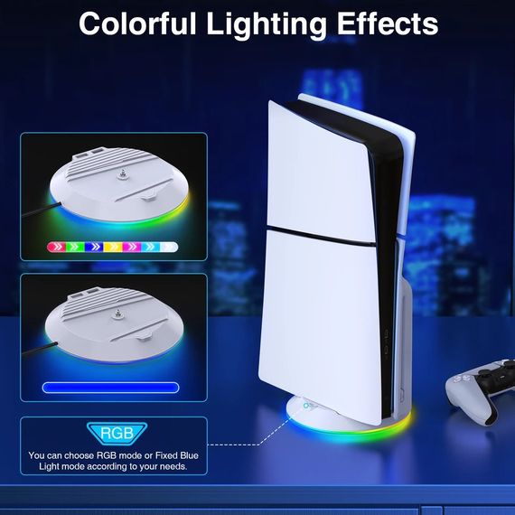 Вертикальний стенд BebonCool для Sony PlayStation PS5 Slim з RGB підсвічуванням і 2 USB Hub Білий | Зображення 2