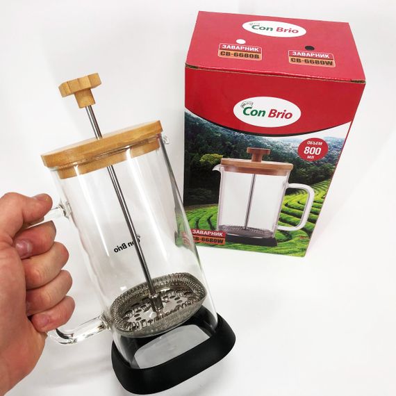 Френч-пресс Con Brio CB-6680W 800 мл, Френч-пресс с ручкой, Френч-пресс для кофе, Френч-пресс для чая | Зображення 9