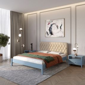 Двоспальне дерев&#039;яне ліжко Mebigrand Венеція ДК Сіро-синій (S7010R90B)/Аляска 23 (Бежевий) 140х190 см (MBG-5808)