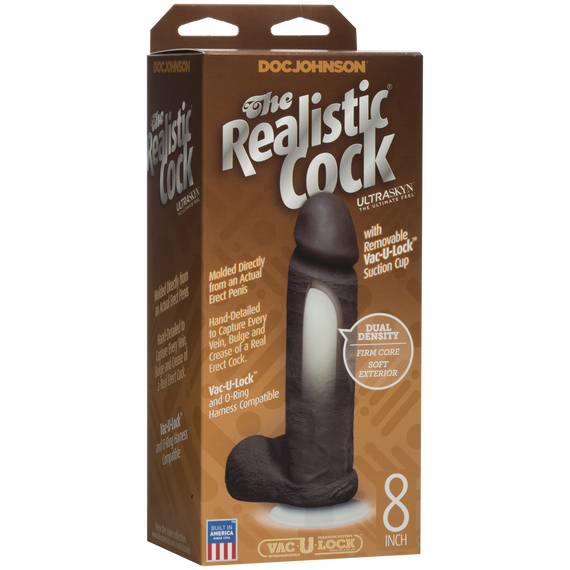 Фалоімітатор Doc Johnson The Realistic Cock 8 inch Black - ULTRASKYN, Vack-U-Lock, діаметр 5,1 см | Зображення 2