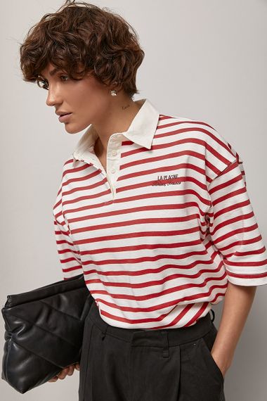 Футболка-поло у смужку - червоний цвет, L (є розміри) | Зображення 4