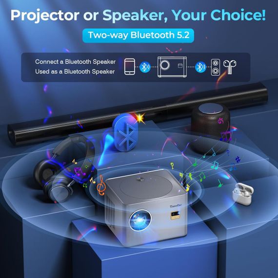 Проєктор 4K з автофокусом та корекцією трапецієподібних викривлень, Wi-Fi та Bluetooth, 1080P 800ANSI | Зображення 6