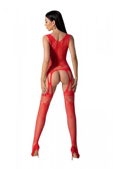 Бодістокінг з плетінням на грудях Passion BS099 One Size, red, відкритий доступ, імітація підв’язок | Зображення 1