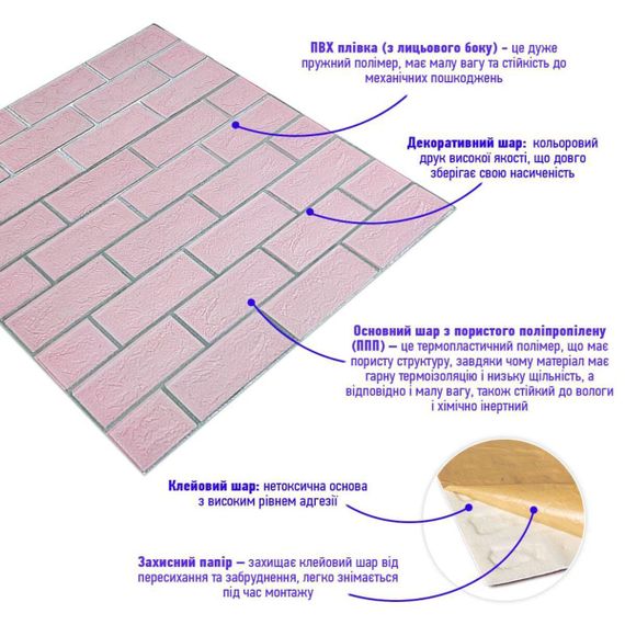 Панель стеновая 70*70cm*5mm розовий кирпич с серебром (D) SW-00001501 | Зображення 1