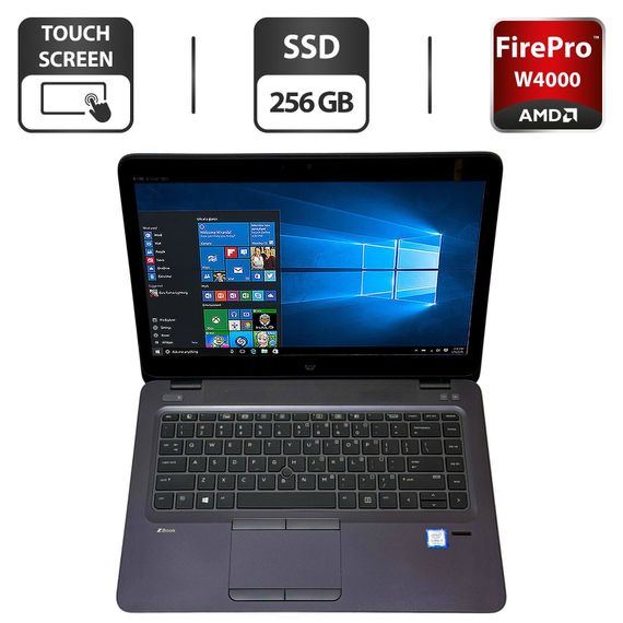 Мобільна робоча станція HP ZBook 14u G4 / 14" (1920x1080) TN Touch / Intel Core i7-7500U (2 (4) ядра по 2.7 - 3.5 GHz) / 16 GB DDR4 / 256 GB SSD / AMD FirePro W4190M, 2 GB GDDR5, 128-bit / WebCam / Windows 10 Pro б/в