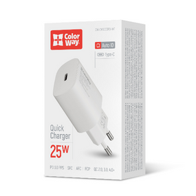 Зарядний пристрій мережевий Type-C 25W білий ColorWay CW-CHS033PD-WT