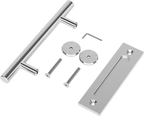 Дверная ручка для раздвижной двери двойная врезная двусторонняя, нержавеющая сталь, серебристая с креплением | Зображення 6