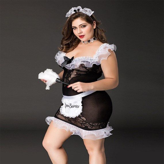 Костюм покоївки JSY «Слухняна Ельма» Plus Size Black, сукня, фартух, головний убір покоївки | Зображення 2