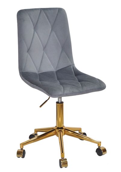 Стул на золотой ноге с колесами, с регулировкой высоты, поворотный Fred GD-Modern Office велюр серый OR-852 | Зображення 6