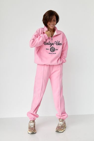 Утеплений спортивний костюм зі світшотом та джогерами - рожевий цвет, M (є розміри)