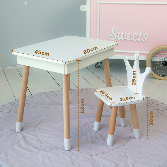 Дитячий дерев'яний столик з відкидним верхом 54×60×45, стіл з нішею в дитячу, білий | Зображення 2