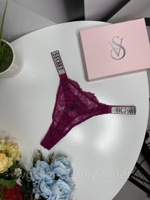 Жіночі мереживні стринги Victoria's Secret зі стразами, бікіні стринги Вікторія Сікрет XL, Фуксія