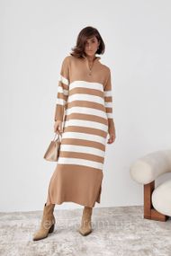 В'язане плаття oversize в смужку колір кавовий розмір S FL_000893