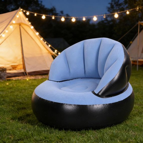Надувное кресло AIR SOFA  / Надувное велюровое кресло 80×80×67см Голубой