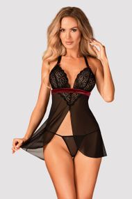 Сорочка беби-долл Obsessive Rossita babydoll Черная L/XL