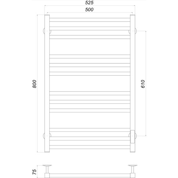 Рушникосушарка UNIO MS EU 800-500-12 BLK Модена чорна (22549) | Зображення 1