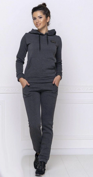 Женский теплый спортивный костюм на флисе худи и штаны, GF5701 цвет графит (темно-серый), размер 50/52 | Зображення 1