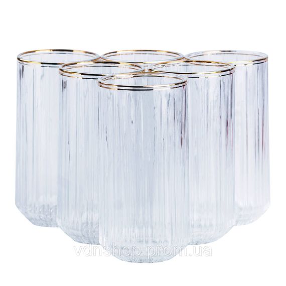 Набір склянок із 6 штук по 380 мл прозорий із золотим обідком HP552
