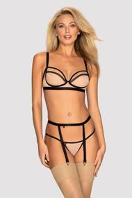 Комплект з поясом для панчіх Obsessive Nudelia set Тілесно-чорний L/XL