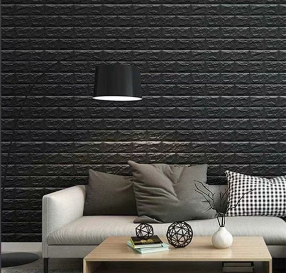 Декоративна 3D панель самоклейка під цеглу Чорний 700х770х7мм (019-7) SW-00000063 | Зображення 2