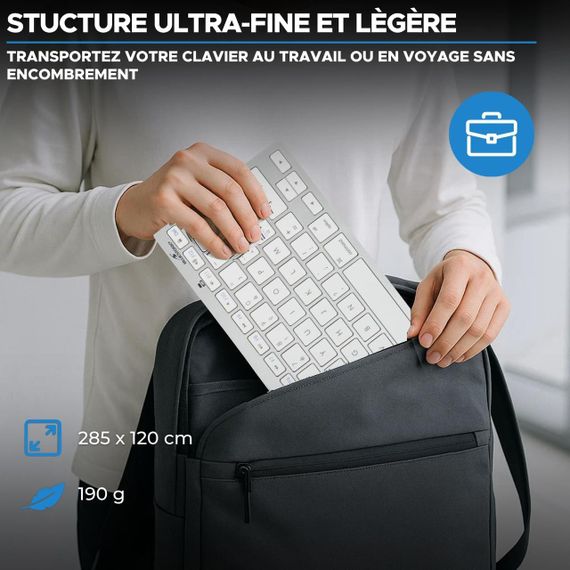 Бездротова клавіатура Bluetooth Bluestork компактна, ультратонка AZERTY, легка тиха міні-клавіатура для Mac, iPad, iPhone біла | Зображення 5