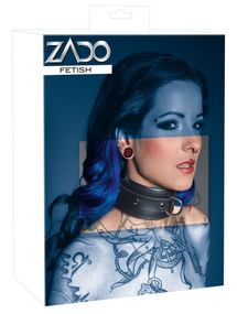 Ошейник из натуральной кожи с металлическим кольцом ZADO Fetish, черный, S/M Sex Aura