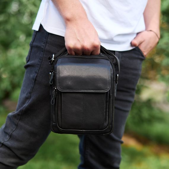 Сумка-барсетка чоловіча через плече шкіряна гладка чорна Tiding Bag TD-55467 | Зображення 7