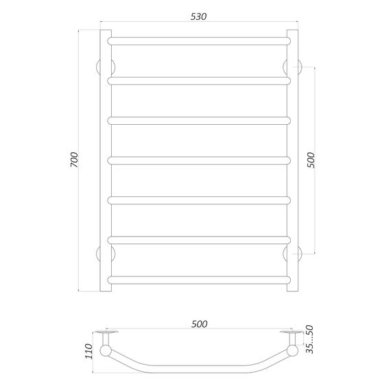 Рушникосушарка UNIO LT W 700-500-7 Драбинка Трапеція (20646) | Зображення 1