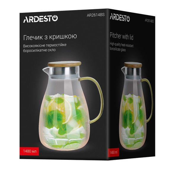 Глечик ARDESTO з кришкою, 1480мл, боросилікатне скло, нержавіюча сталь, бамбук, прозорий (AR2614BS) | Зображення 4