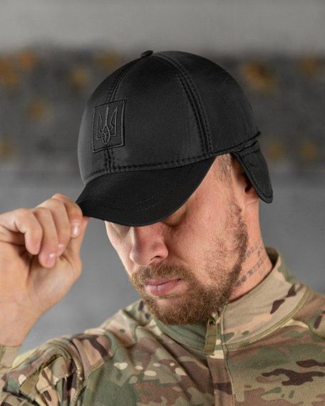 Бейсболка утеплена black з вухами герб ВТ7809