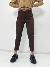 Женские вельветовые укороченные узкие брюки GF01709 цвет коричневый, размер 48