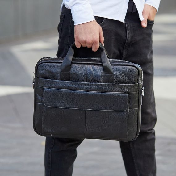 Кожаная мужская сумка для ноутбука и документов черная Tiding Bag 143412 | Зображення 5