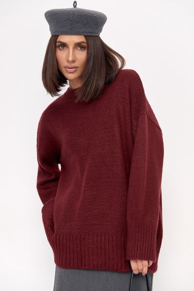 Жіноча в'язана кофта oversize - бордо цвет, ONE SIZE (є розміри) | Зображення 4