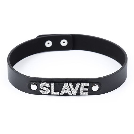 Нашийник з написом SLAVE зі страз DS Fetish, шкірозамінник, чорний Sex Aura