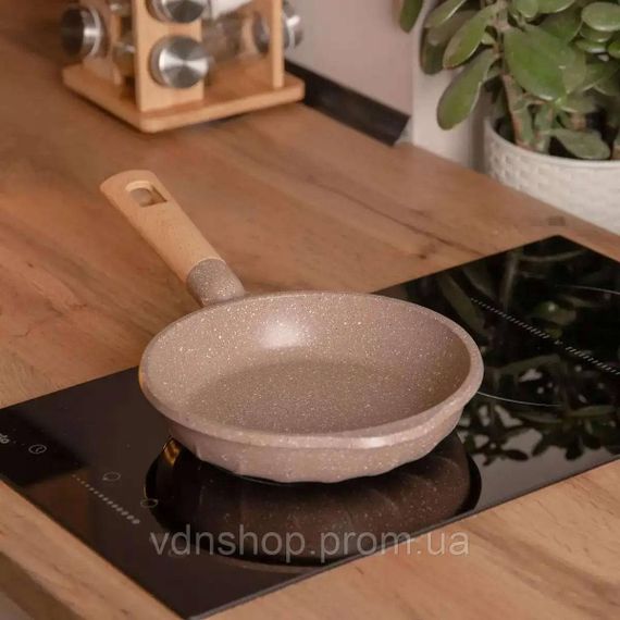 Алюмінієва сковорода об'ємом 1 літр з мармуровим антипригарним покриттям Ø 20 см, товсте дно MGC кавовий HP-4-416CO | Зображення 1
