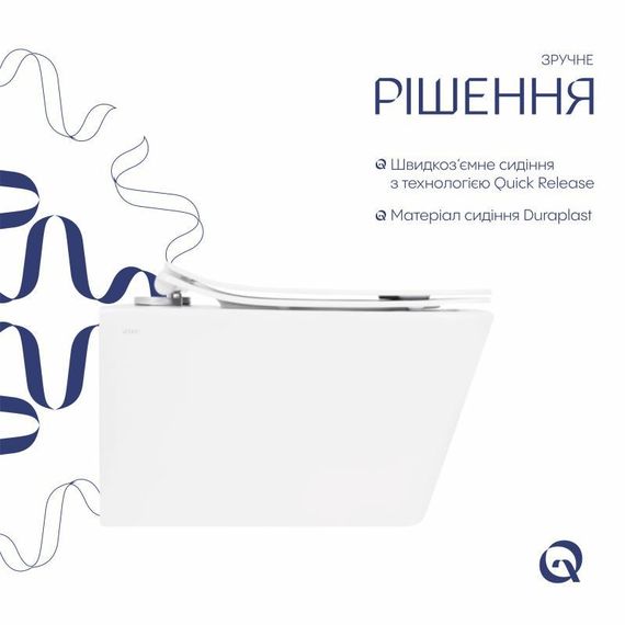Унитаз подвесной Qtap Crow Rimless безободковый с седением Soft-close QT05335170W | Зображення 3