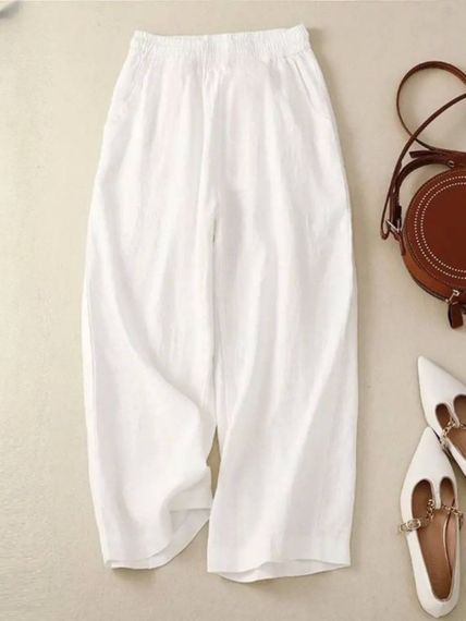 Женские летние льняные брюки свободные FZ1114 цвет белый (молочный) размер 42/44