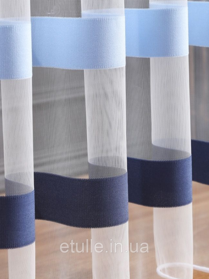 Тюль фатин полосками, полоса производства Турция, с утяжелителем цвет синий голубой | Зображення 4