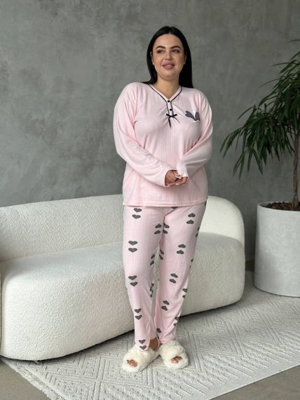 Тепла рожева  піжама в розмірі PLUS SIZE | Зображення 3