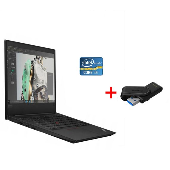 Ультрабук Б-клас Lenovo ThinkPad E490 / 14" (1920x1080) IPS / Intel Core i5-8265U (4 (8) ядра по 1.6 - 3.9 GHz) / 8 GB DDR4 / 256 GB SSD / Intel UHD Graphics / WebCam / Win 11 Pr б/в + Подарунок  Новий флеш-накопичувач Kingston 64GB