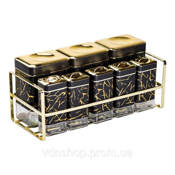Набір для приправ та спецій на підставці 8 штук з кришками Чорний HP-1364 | Зображення 1