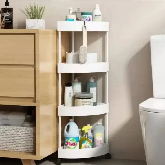 Кутовий стелаж для ванної кімнати 4 яруси, на коліщатках (85х28х22см),Corner storage rack | Зображення 1