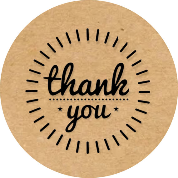 Этикетка круглая крафт "Thank You 14", Диаметр 50 мм, 250 шт/рулон, Viskom