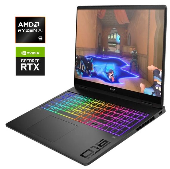 Игровой ноутбук HP Omen Max 16z-ak000 / 16" (2560x1600) IPS / AMD Ryzen AI 9 HX 375 (12 (24) ядер по 2.0 - 5.1 GHz) / 16 GB DDR5 / 1000 GB SSD M.2 / nVidia GeForce RTX 5060, 8 GB GDDR7, 128-bit / WebCam / Win 11 Home б/у