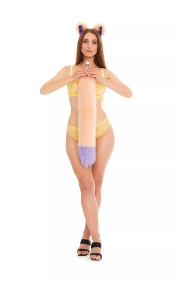 Анальний хутряний хвіст без пробки, Персиковий з фіолетовим кінчиком, OKOVA 60 см. Sex Aura | Зображення 6