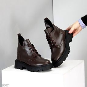 Дизайнерські асиметричні зимові черевики натуральна шкіра колір Шоколад