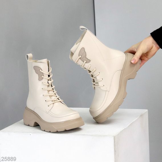 Бежеві зимові високі черевики натуральна шкіра доступна ціна