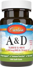 Вітаміни A та D Carlson Vitamin A &amp; D, 100 Soft Gels