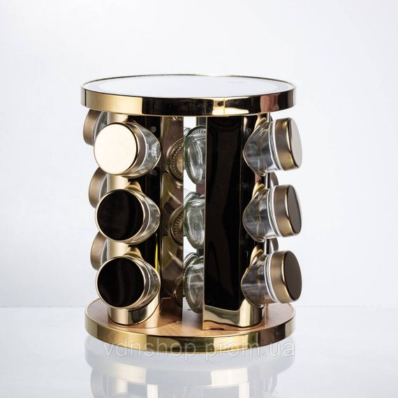 Набір баночок для спецій 12 шт. по 100 мл на підставці з дзеркалом та LED-підсвіткою HP-1358 | Зображення 3